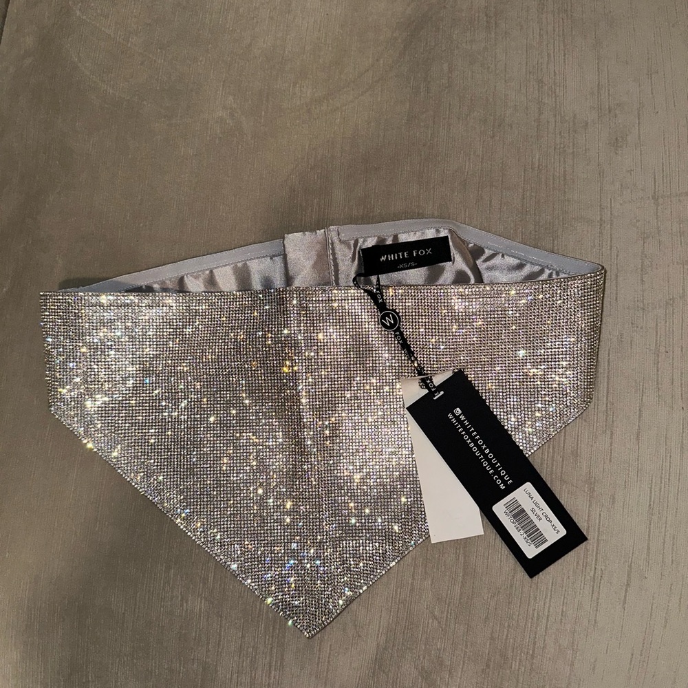 White Fox Silver Rhinestone Bandana